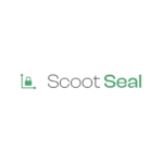 A logotype for ScootSeal. It is an L shaped figure with a padlock standing on the bottom part of the L.