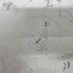 A electric scooter parking stall drawn on a piece of paper.